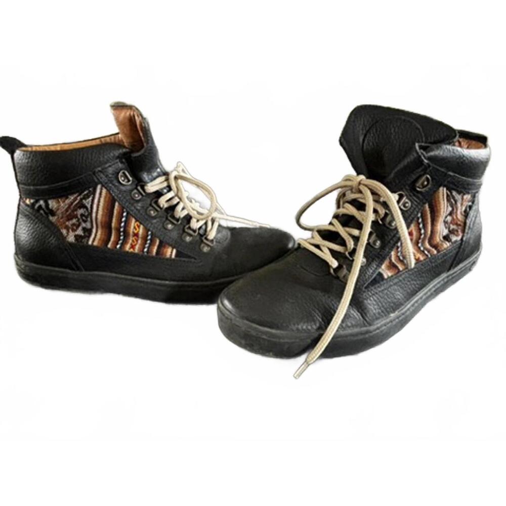 Inkkas Black Leather Boots W 10/M 8.5 Southwest Lace Up High Top